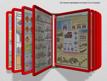 Настенная перекидная система а3 на 10 рамок (красная) - Перекидные системы для плакатов, карманы и рамки - Настенные перекидные системы - Магазин охраны труда ИЗО Стиль